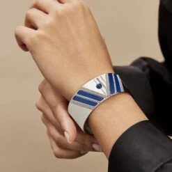 Bracelet Manchette Imagine Tamera Acier Blanc Lapis Lazuli -Mode Bijouterie Magasin MIBFBAB007 model1